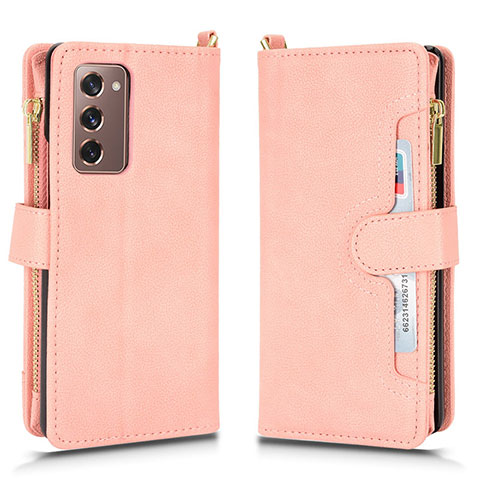 Funda de Cuero Cartera con Soporte Carcasa BY2 para Samsung Galaxy Z Fold2 5G Oro Rosa