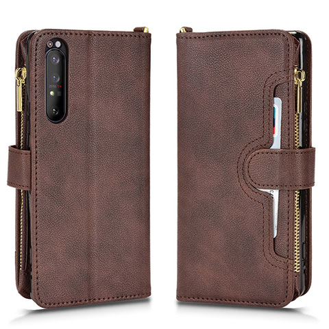 Funda de Cuero Cartera con Soporte Carcasa BY2 para Sony Xperia 1 II Marron