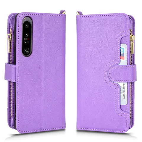 Funda de Cuero Cartera con Soporte Carcasa BY2 para Sony Xperia 1 IV SO-51C Morado