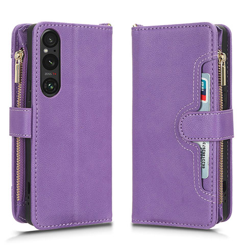 Funda de Cuero Cartera con Soporte Carcasa BY2 para Sony Xperia 1 V Morado