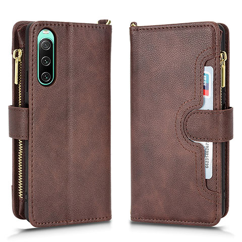 Funda de Cuero Cartera con Soporte Carcasa BY2 para Sony Xperia 10 V Marron