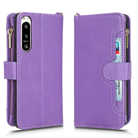 Funda de Cuero Cartera con Soporte Carcasa BY2 para Sony Xperia 5 IV Morado