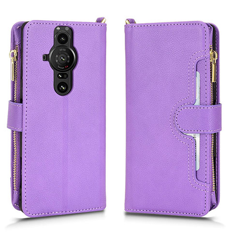 Funda de Cuero Cartera con Soporte Carcasa BY2 para Sony Xperia PRO-I Morado