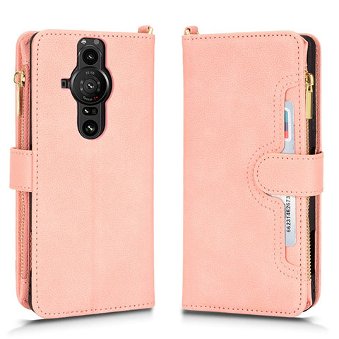 Funda de Cuero Cartera con Soporte Carcasa BY2 para Sony Xperia PRO-I Oro Rosa