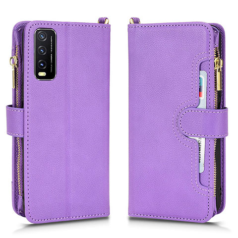 Funda de Cuero Cartera con Soporte Carcasa BY2 para Vivo Y20s G Morado