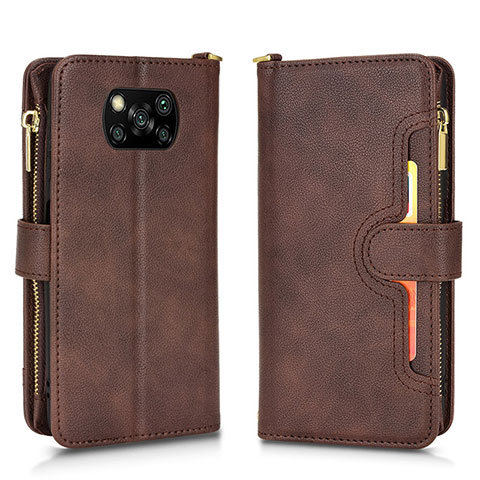 Funda de Cuero Cartera con Soporte Carcasa BY2 para Xiaomi Poco X3 NFC Marron