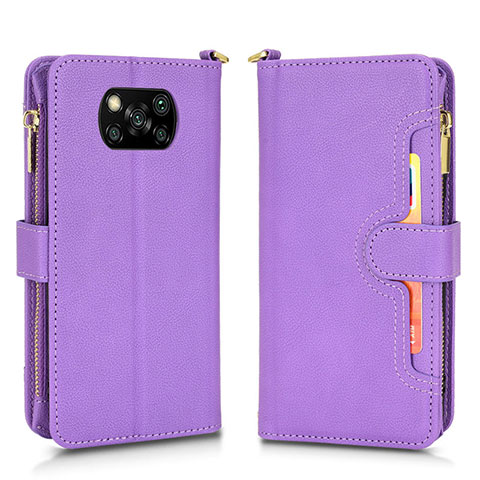 Funda de Cuero Cartera con Soporte Carcasa BY2 para Xiaomi Poco X3 NFC Morado