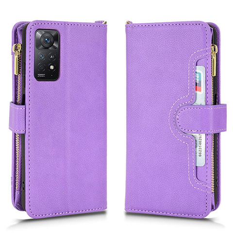 Funda de Cuero Cartera con Soporte Carcasa BY2 para Xiaomi Redmi Note 11 Pro 5G Morado