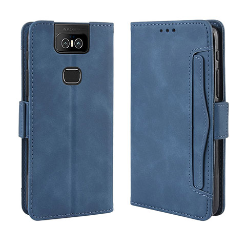 Funda de Cuero Cartera con Soporte Carcasa BY3 para Asus Zenfone 6 ZS630KL Azul