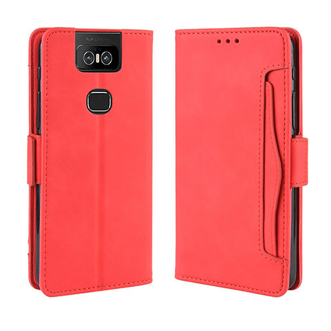 Funda de Cuero Cartera con Soporte Carcasa BY3 para Asus Zenfone 6 ZS630KL Rojo