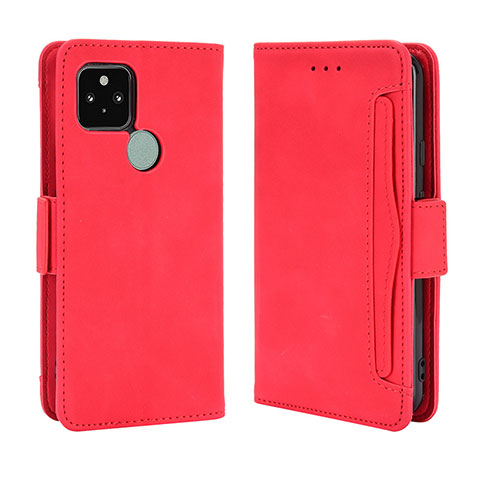 Funda de Cuero Cartera con Soporte Carcasa BY3 para Google Pixel 5 Rojo