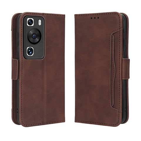 Funda de Cuero Cartera con Soporte Carcasa BY3 para Huawei P60 Marron