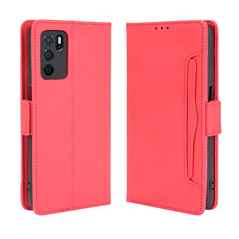 Funda de Cuero Cartera con Soporte Carcasa BY3 para Oppo A16 Rojo