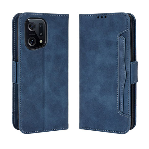 Funda de Cuero Cartera con Soporte Carcasa BY3 para Oppo Find X5 5G Azul