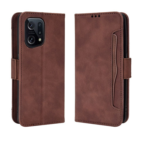 Funda de Cuero Cartera con Soporte Carcasa BY3 para Oppo Find X5 5G Marron