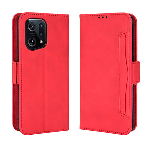 Funda de Cuero Cartera con Soporte Carcasa BY3 para Oppo Find X5 5G Rojo