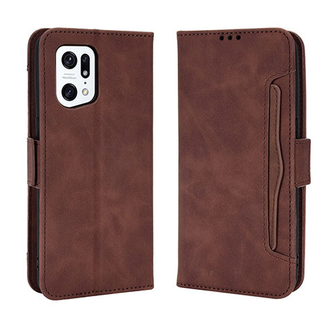 Funda de Cuero Cartera con Soporte Carcasa BY3 para Oppo Find X5 Pro 5G Marron