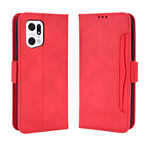 Funda de Cuero Cartera con Soporte Carcasa BY3 para Oppo Find X5 Pro 5G Rojo