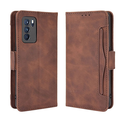 Funda de Cuero Cartera con Soporte Carcasa BY3 para Oppo Reno6 Pro 5G India Marron