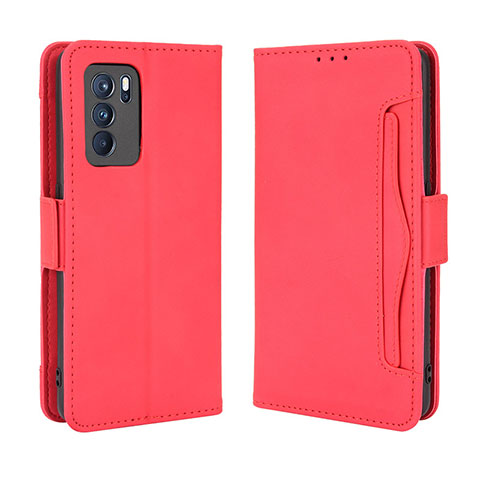 Funda de Cuero Cartera con Soporte Carcasa BY3 para Oppo Reno6 Pro 5G India Rojo