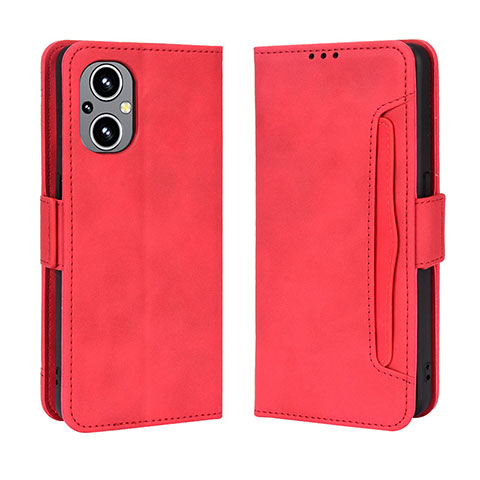 Funda de Cuero Cartera con Soporte Carcasa BY3 para Oppo Reno8 Lite 5G Rojo