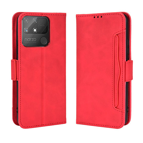 Funda de Cuero Cartera con Soporte Carcasa BY3 para Realme Narzo 50A Rojo