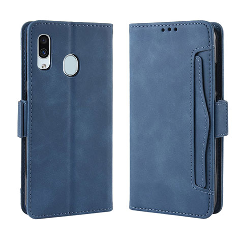 Funda de Cuero Cartera con Soporte Carcasa BY3 para Samsung Galaxy A20 Azul