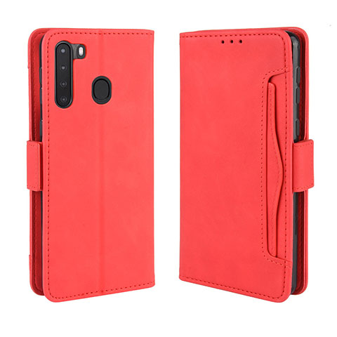 Funda de Cuero Cartera con Soporte Carcasa BY3 para Samsung Galaxy A21 Rojo