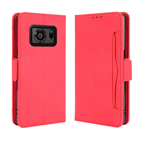 Funda de Cuero Cartera con Soporte Carcasa BY3 para Sharp Aquos R6 Rojo