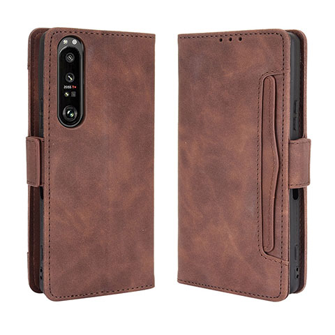 Funda de Cuero Cartera con Soporte Carcasa BY3 para Sony Xperia 1 III Marron