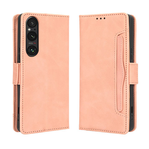 Funda de Cuero Cartera con Soporte Carcasa BY3 para Sony Xperia 1 V Rosa