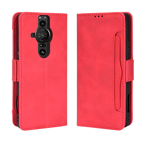 Funda de Cuero Cartera con Soporte Carcasa BY3 para Sony Xperia PRO-I Rojo