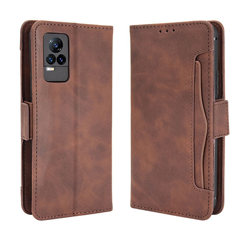 Funda de Cuero Cartera con Soporte Carcasa BY3 para Vivo V21e 4G Marron