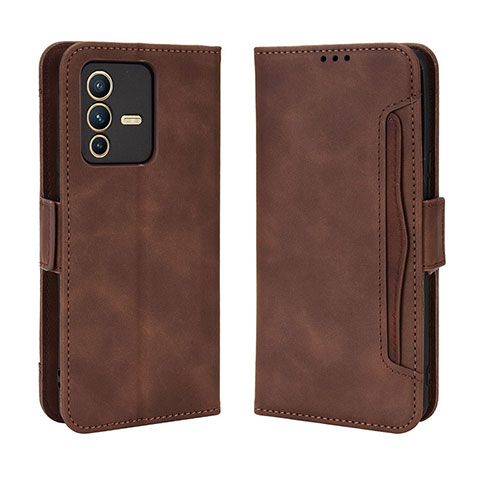 Funda de Cuero Cartera con Soporte Carcasa BY3 para Vivo V23 5G Marron