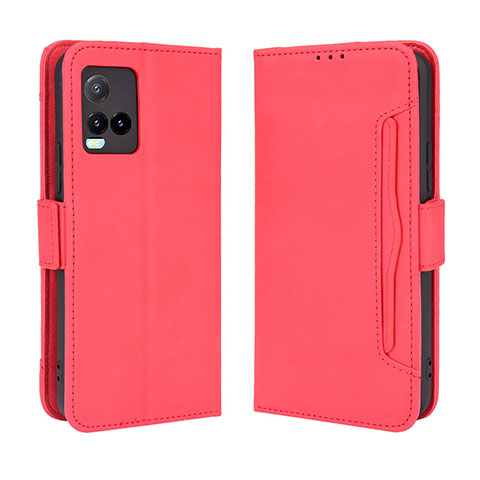 Funda de Cuero Cartera con Soporte Carcasa BY3 para Vivo Y21G Rojo