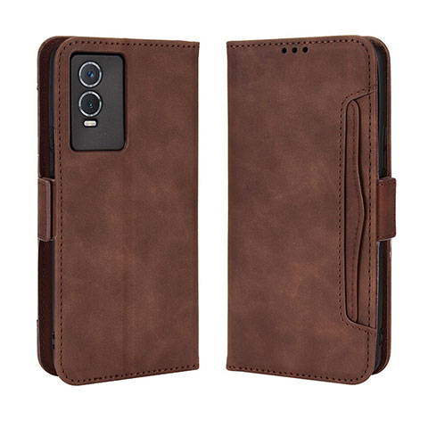 Funda de Cuero Cartera con Soporte Carcasa BY3 para Vivo Y74s 5G Marron