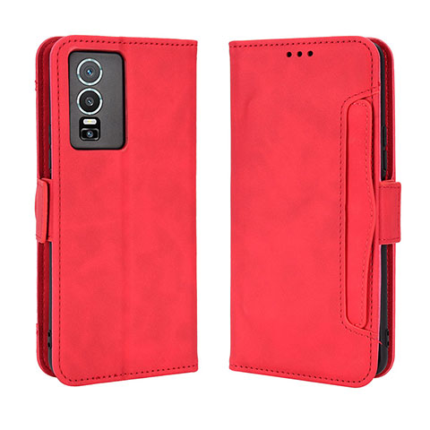 Funda de Cuero Cartera con Soporte Carcasa BY3 para Vivo Y76 5G Rojo