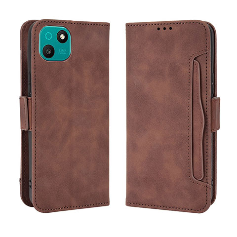 Funda de Cuero Cartera con Soporte Carcasa BY3 para Wiko T10 Marron