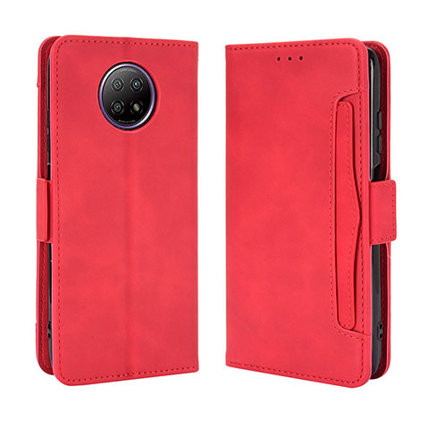 Funda de Cuero Cartera con Soporte Carcasa BY3 para Xiaomi Redmi Note 9 5G Rojo