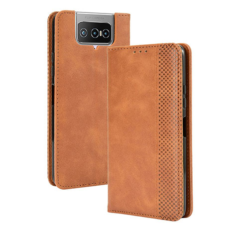 Funda de Cuero Cartera con Soporte Carcasa BY4 para Asus ZenFone 8 Flip ZS672KS Marron