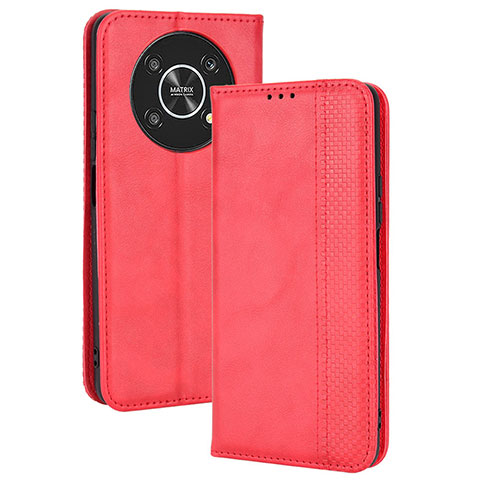 Funda de Cuero Cartera con Soporte Carcasa BY4 para Huawei Honor X9 5G Rojo