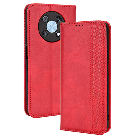 Funda de Cuero Cartera con Soporte Carcasa BY4 para Huawei Nova Y90 Rojo