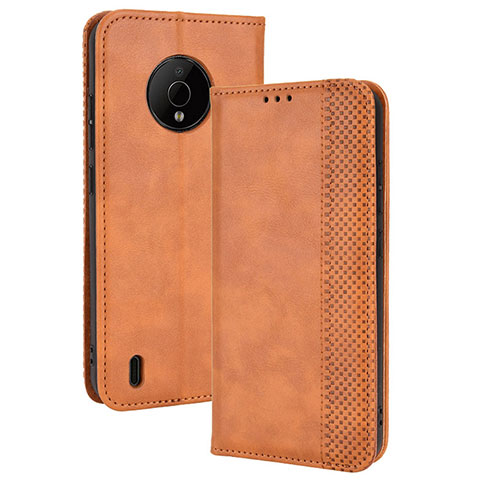 Funda de Cuero Cartera con Soporte Carcasa BY4 para Nokia C200 Marron