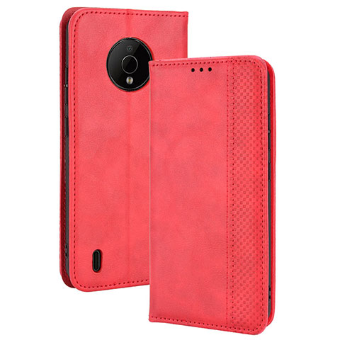 Funda de Cuero Cartera con Soporte Carcasa BY4 para Nokia C200 Rojo