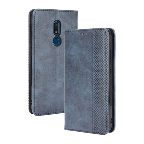 Funda de Cuero Cartera con Soporte Carcasa BY4 para Nokia C3 Azul