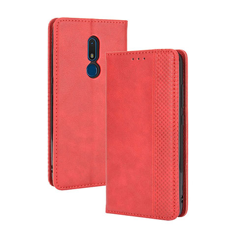 Funda de Cuero Cartera con Soporte Carcasa BY4 para Nokia C3 Rojo