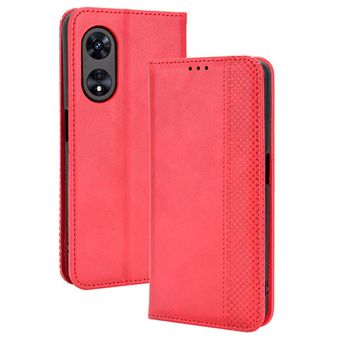 Funda de Cuero Cartera con Soporte Carcasa BY4 para Oppo A58 4G Rojo