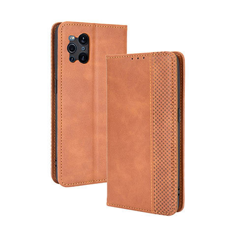 Funda de Cuero Cartera con Soporte Carcasa BY4 para Oppo Find X3 Pro 5G Marron