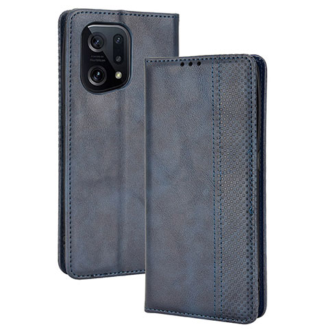 Funda de Cuero Cartera con Soporte Carcasa BY4 para Oppo Find X5 5G Azul