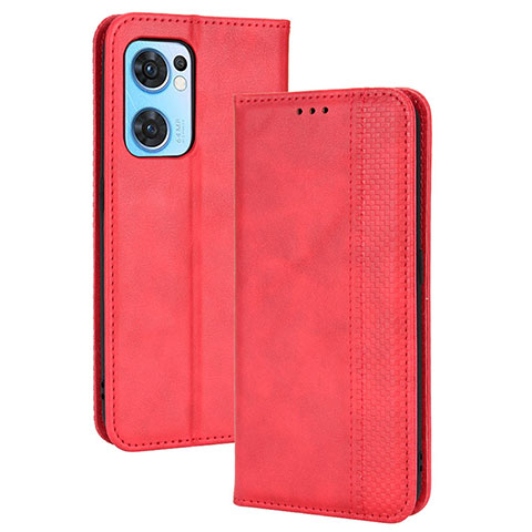 Funda de Cuero Cartera con Soporte Carcasa BY4 para Oppo Find X5 Lite 5G Rojo